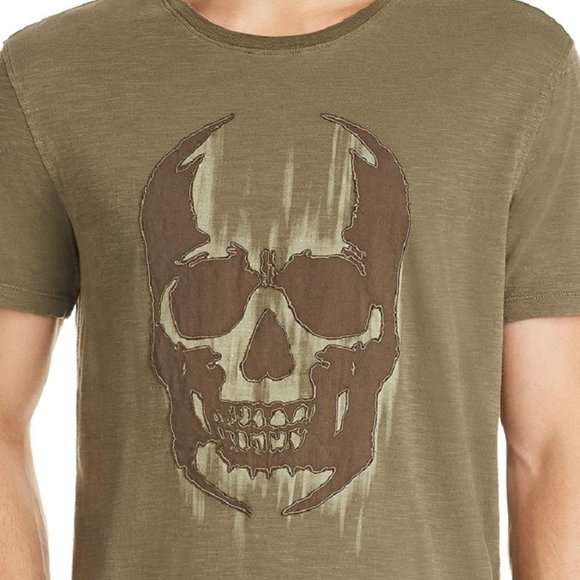 John Varvatos Faded Skull Applique T-Shirt Olive - Picture 2 of 5